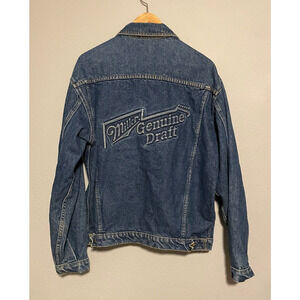 Vintage Miller Beer Mens Jacket Size Large Denim Embossed Embroidered 80s FLAW
